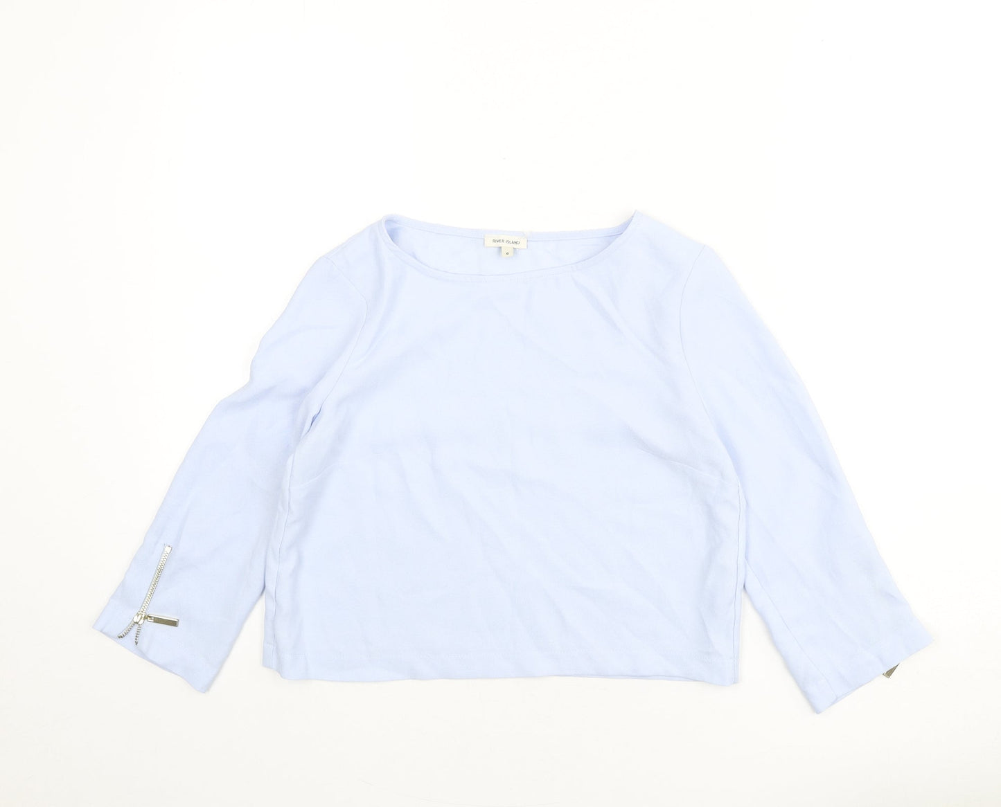 River Island Womens Blue Polyester Basic Blouse Size 6 Round Neck - Zip Sleeves
