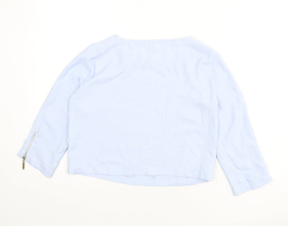 River Island Womens Blue Polyester Basic Blouse Size 6 Round Neck - Zip Sleeves
