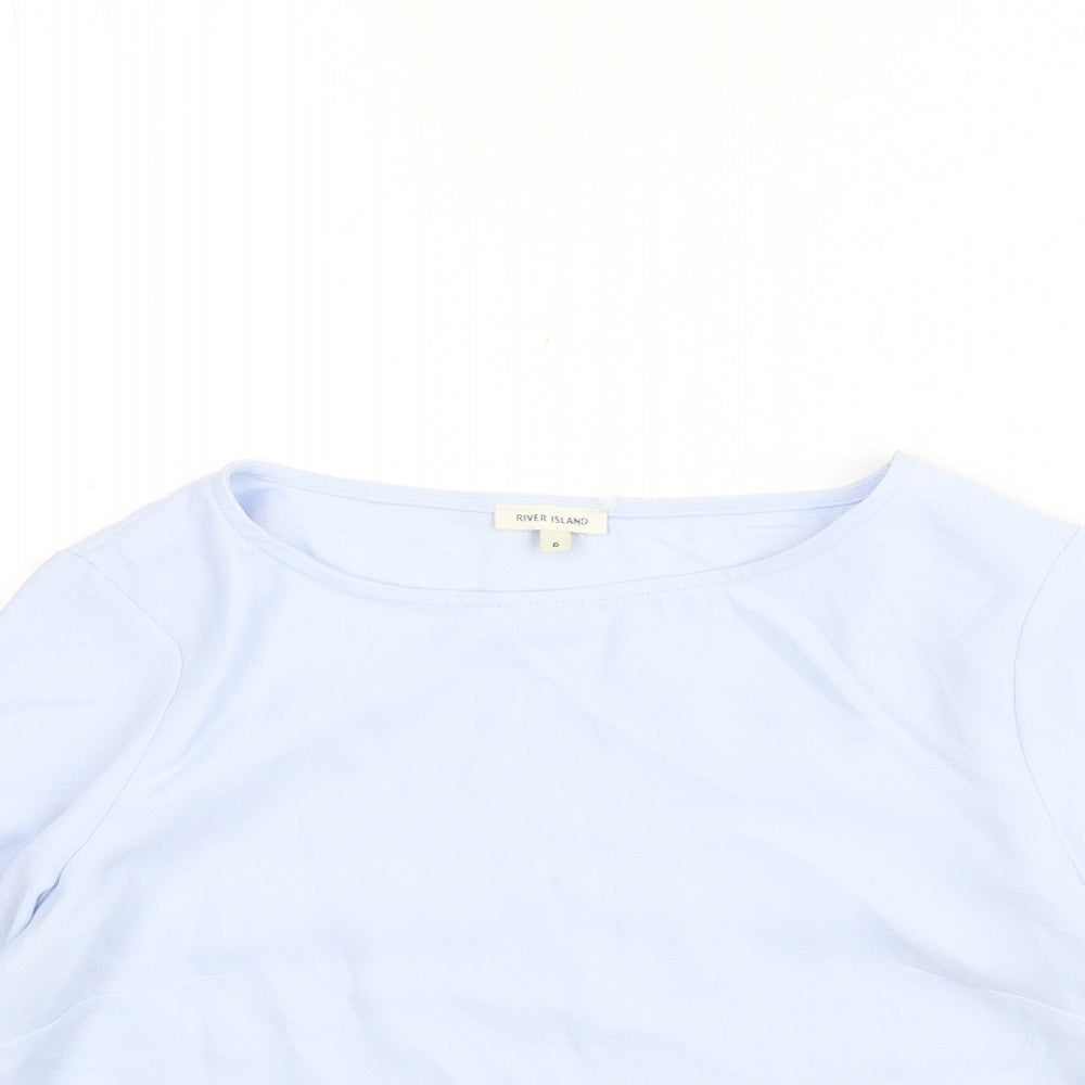 River Island Womens Blue Polyester Basic Blouse Size 6 Round Neck - Zip Sleeves