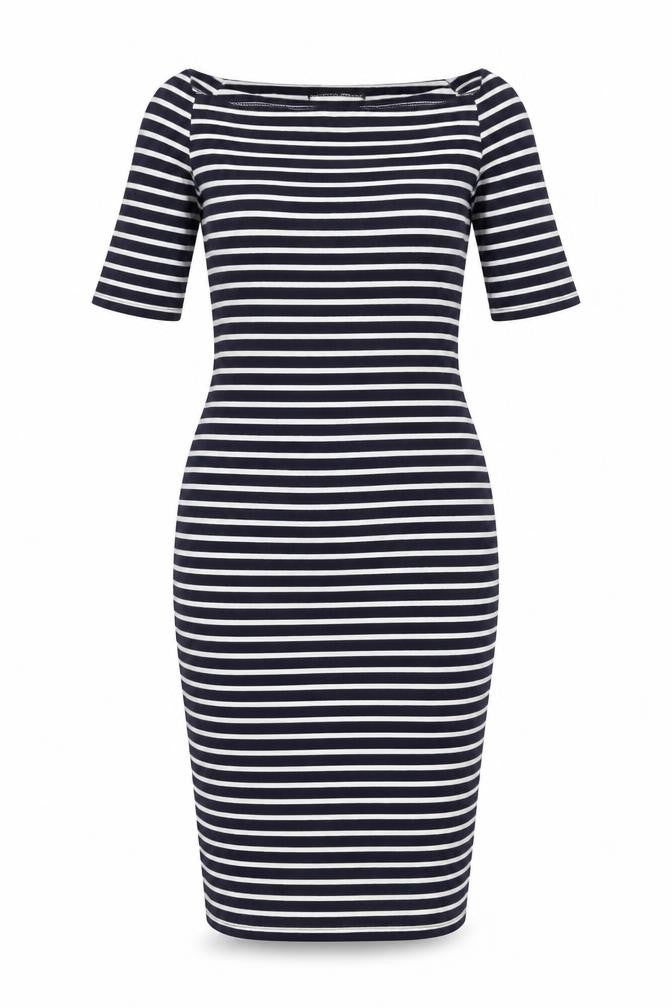 BLU Womens Blue Striped Viscose Bodycon Size 12 Off the Shoulder Pullover