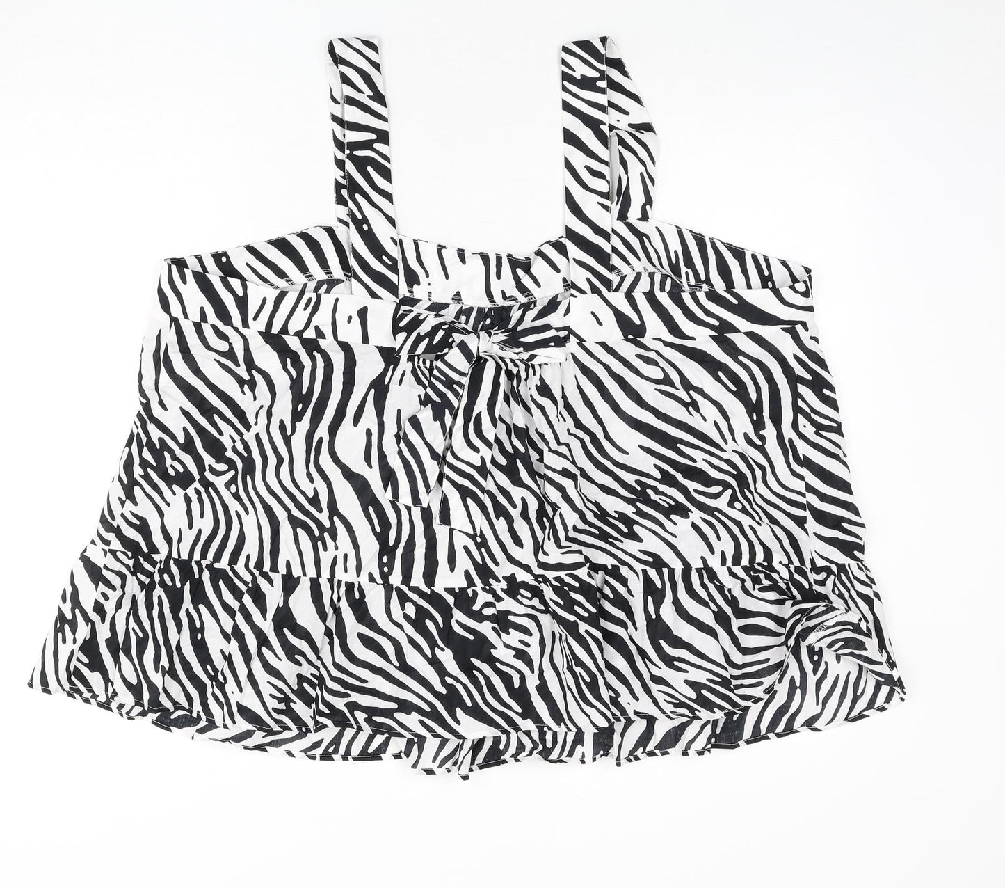 Marks and Spencer Womens Black Animal Print 100% Cotton Basic Tank Size 24 Square Neck - Bow, Zebra Print