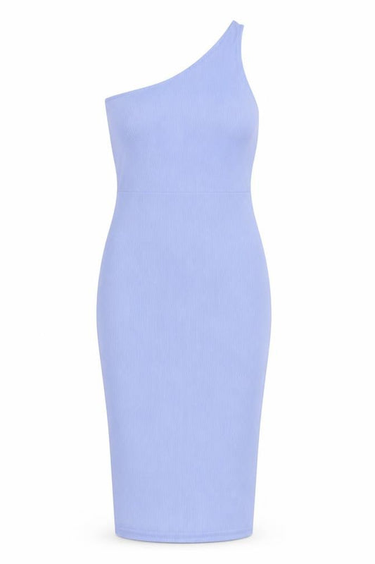 PRETTYLITTLETHING Womens Blue Polyester Bodycon Size 10 One Shoulder Pullover - Cut Out Back Detail, Ribbed