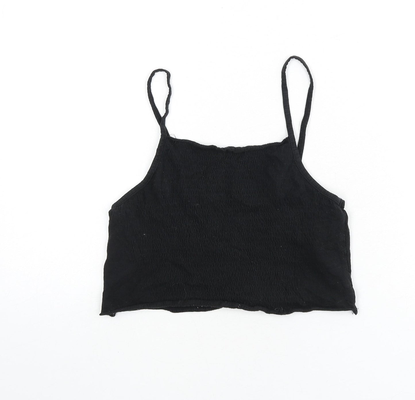 Zara Womens Black 100% Cotton Camisole Tank Size S Scoop Neck - Cropped, Shirred
