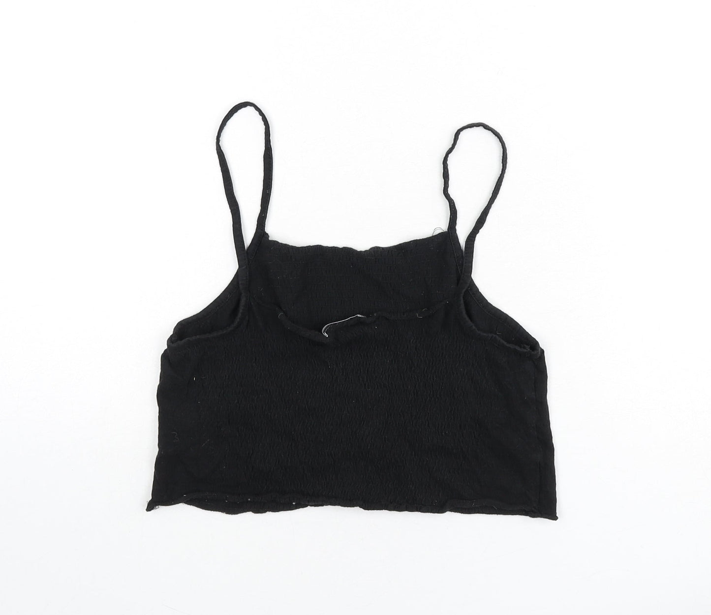 Zara Womens Black 100% Cotton Camisole Tank Size S Scoop Neck - Cropped, Shirred