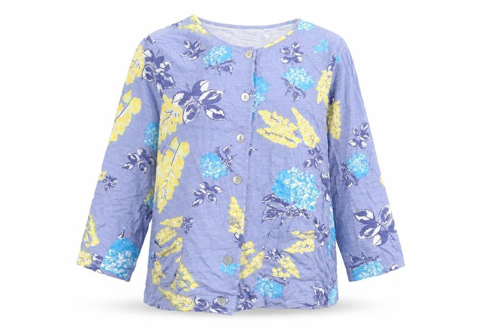 Eureco Womens Blue Floral 100% Cotton Basic Button-Up Size 14 Round Neck
