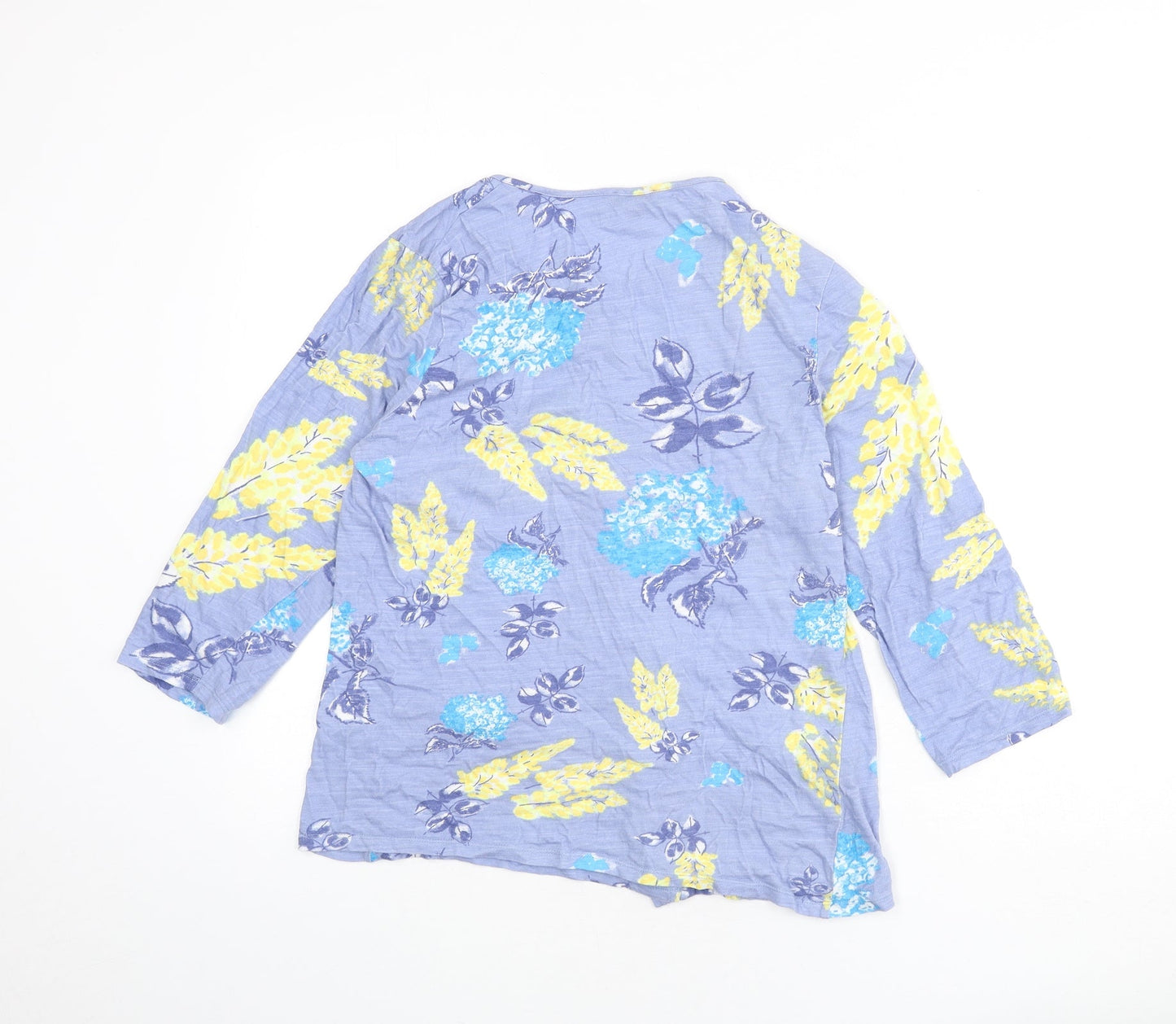 Eureco Womens Blue Floral 100% Cotton Basic Button-Up Size 14 Round Neck