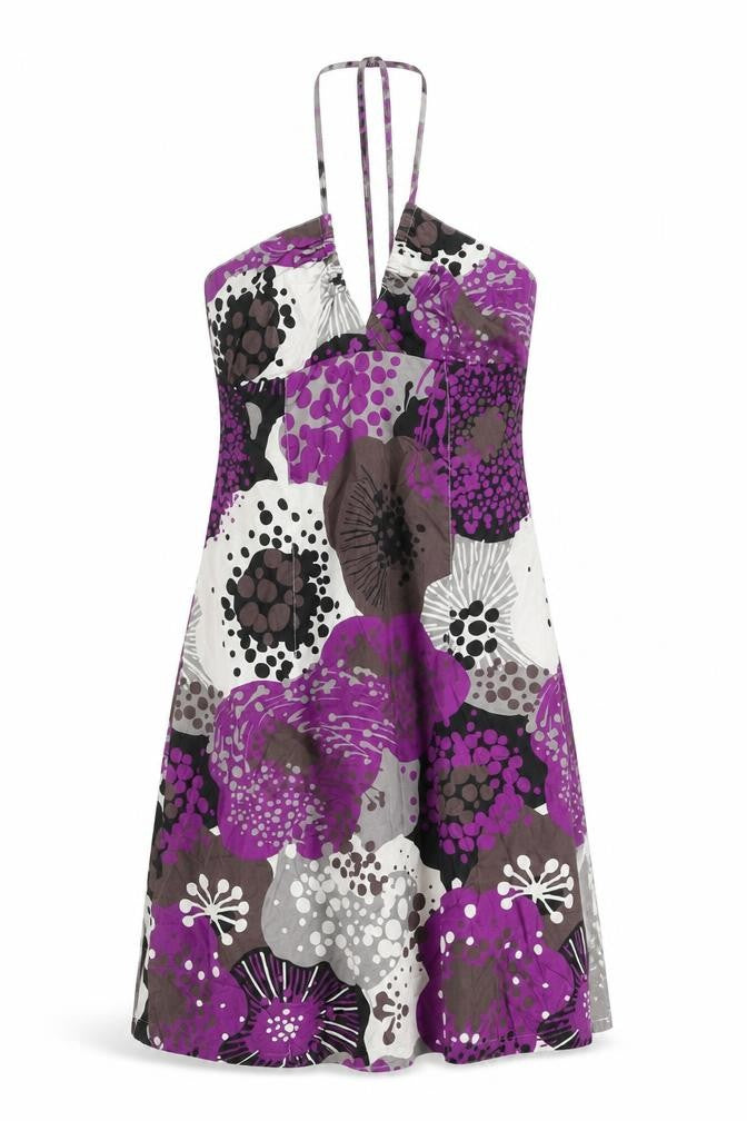 H&M Womens Multicoloured Geometric 100% Cotton A-Line Size 10 Halter Zip
