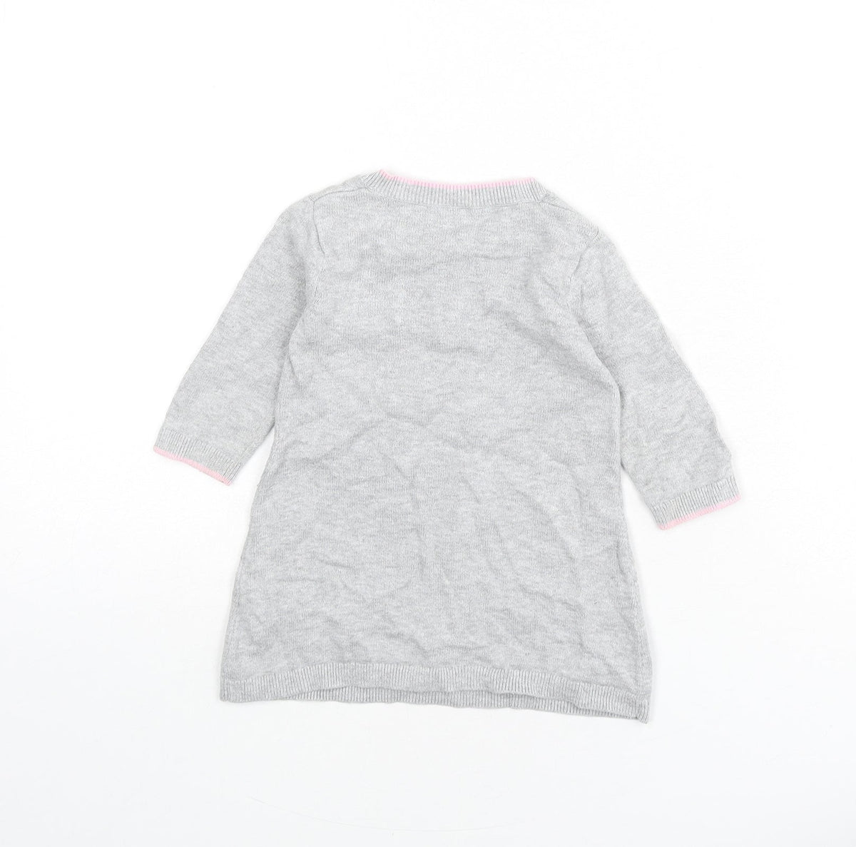 Disney Girls Grey 100% Cotton Jumper Dress Size 3-6 Months Round Neck Button - Minnie Mouse