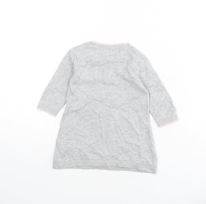Back view of Disney girls’ grey 100% cotton jumper dress, size 3-6, months round neck button - minnie mouse