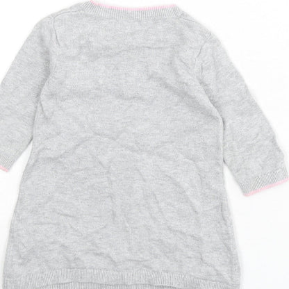 Brand and care label for Disney girls’ grey 100% cotton jumper dress, size 3-6, months round neck button - minnie mouse