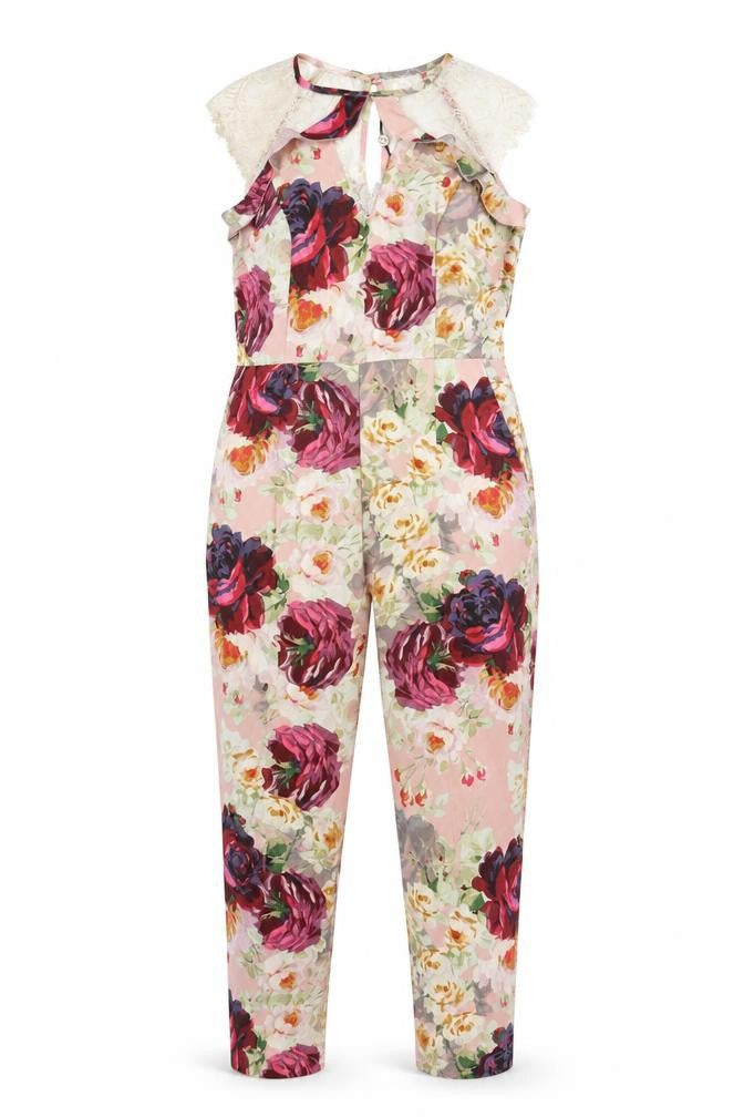 NEXT Womens Multicoloured Floral Polyester Jumpsuit One-Piece Size 10 L27 in Button - Lace Trim