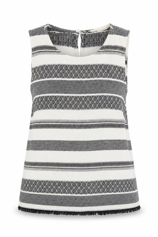 New Look Womens Grey Geometric 100% Cotton Basic Tank Size 8 Round Neck - Tassels