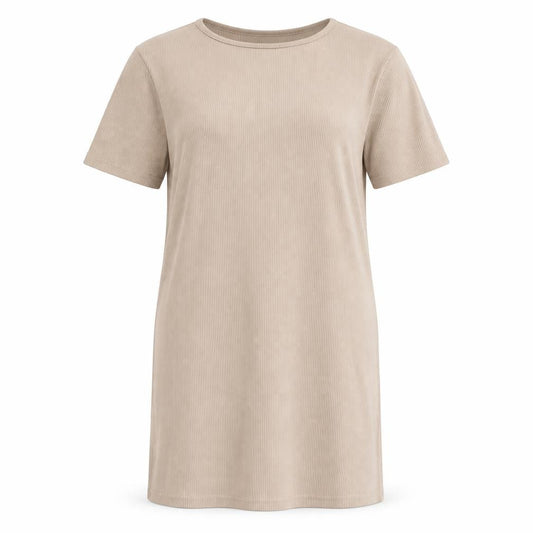 PRETTYLITTLETHING Womens Beige Polyester T-Shirt Dress Size 10 Round Neck Pullover - Ribbed