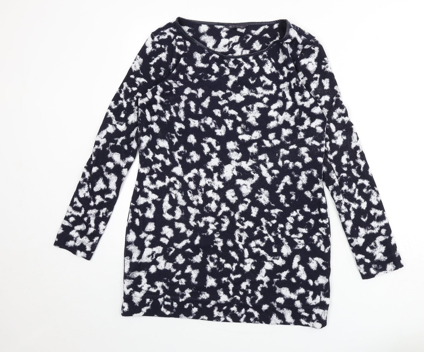 Marks and Spencer Womens Blue Round Neck Animal Print Polyester Pullover Jumper Size 12 - Leopard Print