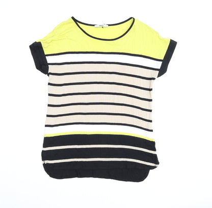 Oasis Womens Multicoloured Striped Viscose Basic T-Shirt Size S Boat Neck