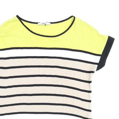Oasis Womens Multicoloured Striped Viscose Basic T-Shirt Size S Boat Neck
