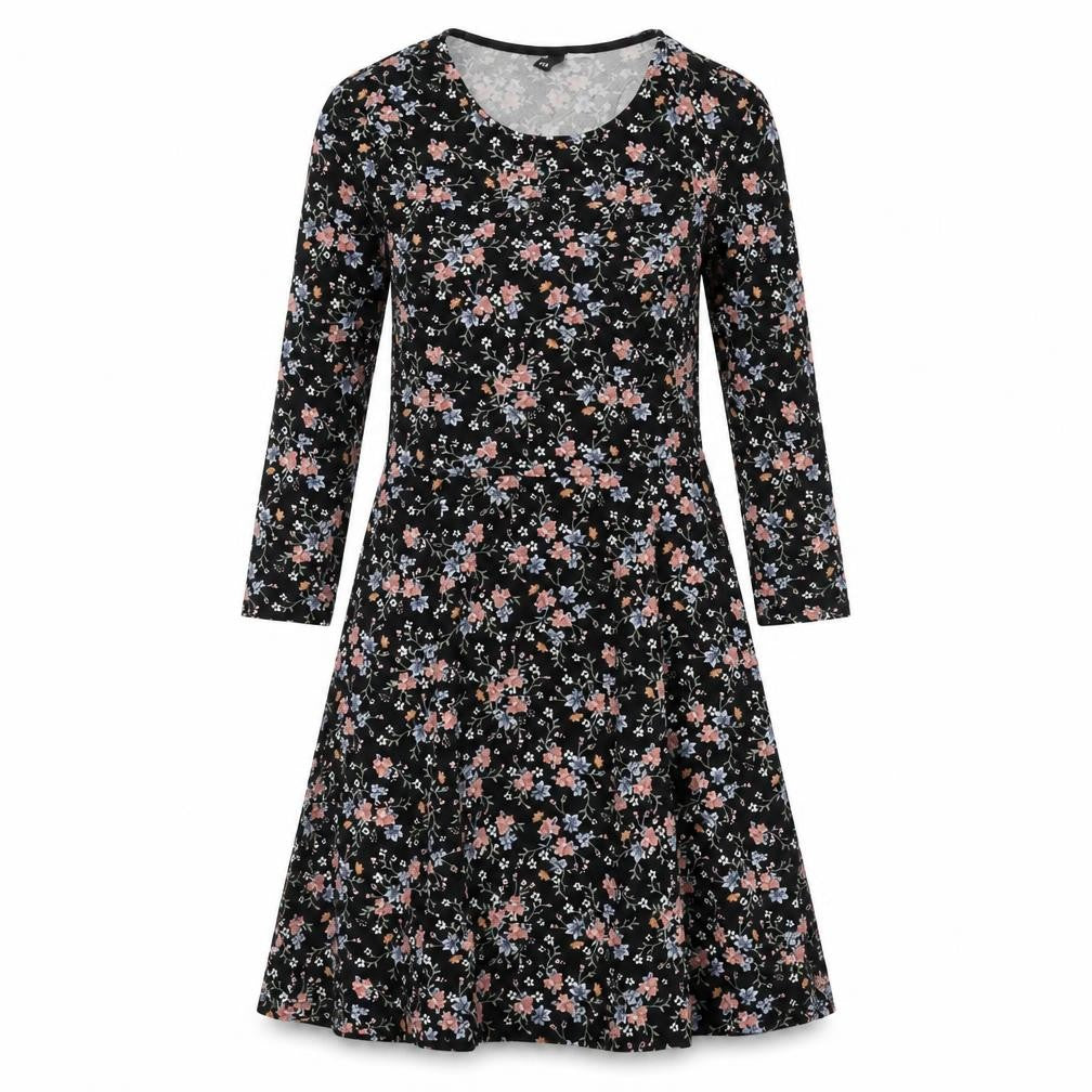 Divided by H&M Womens Black Floral Polyester A-Line Size 10 Round Neck Pullover