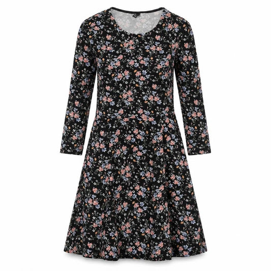Divided by H&M Womens Black Floral Polyester A-Line Size 10 Round Neck Pullover