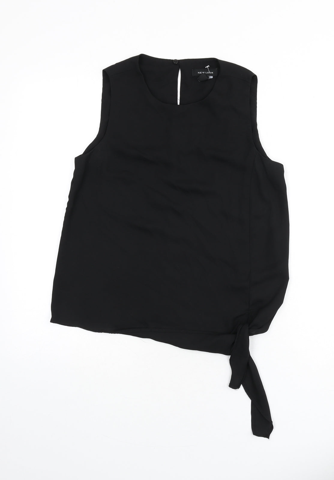 New Look Womens Black Polyester Basic Tank Size 8 Round Neck - Tie Front