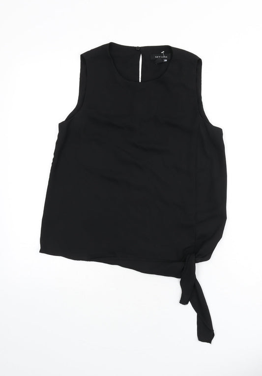 New Look Womens Black Polyester Basic Tank Size 8 Round Neck - Tie Front