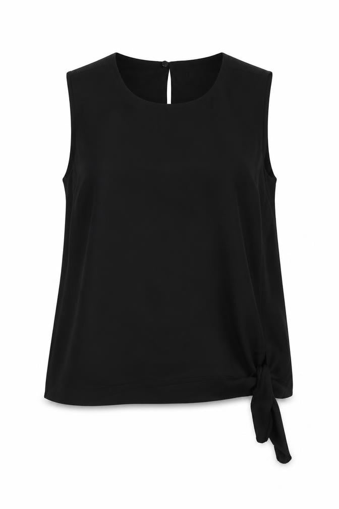New Look Womens Black Polyester Basic Tank Size 8 Round Neck - Tie Front