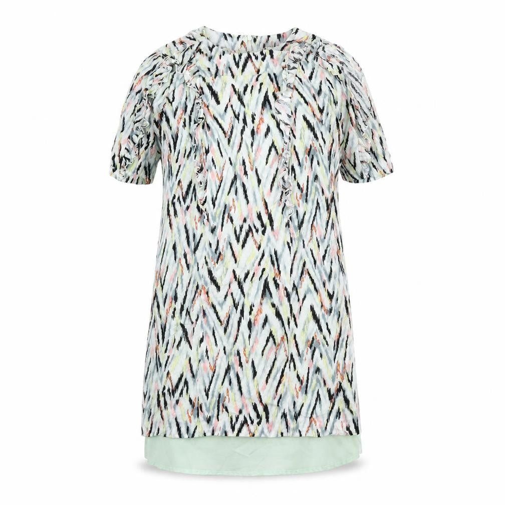 Warehouse Womens Multicoloured Geometric Viscose Sheath Size 10 Round Neck Zip