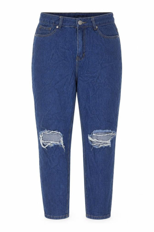 Boohoo Womens Blue Cotton Mom Jeans Size 12 L29 in Regular Zip - Pockets, Belt Loops