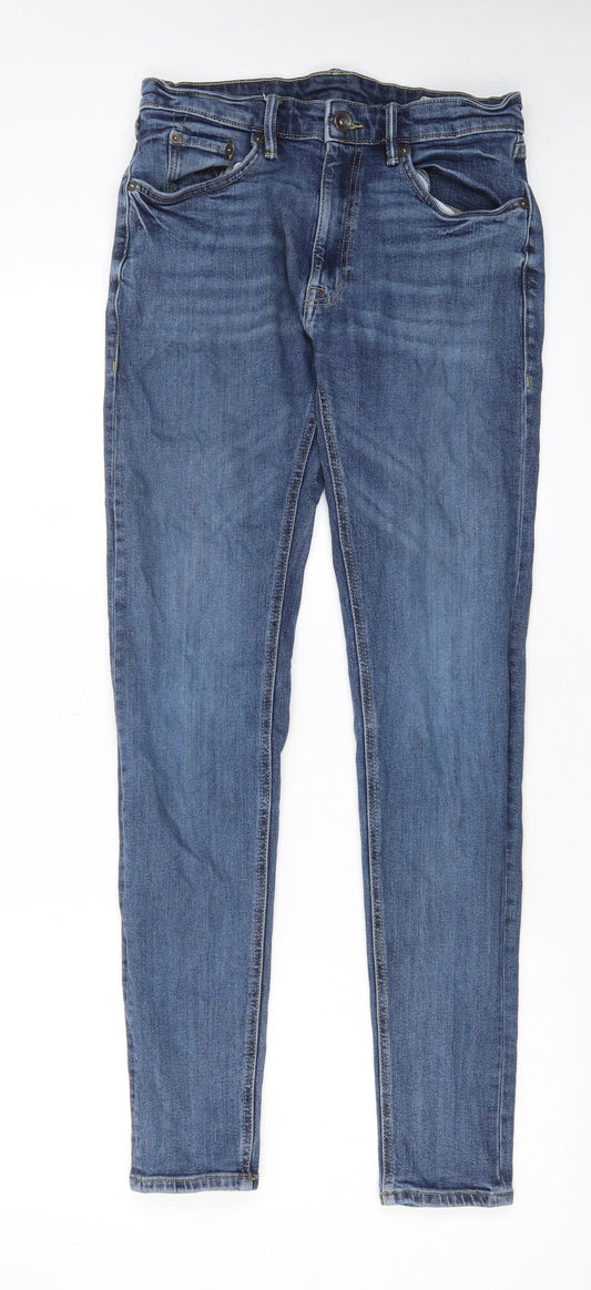 Marks and Spencer Mens Blue Cotton Skinny Jeans Size 30 in L33 in Regular Zip - Pockets, Belt Loops