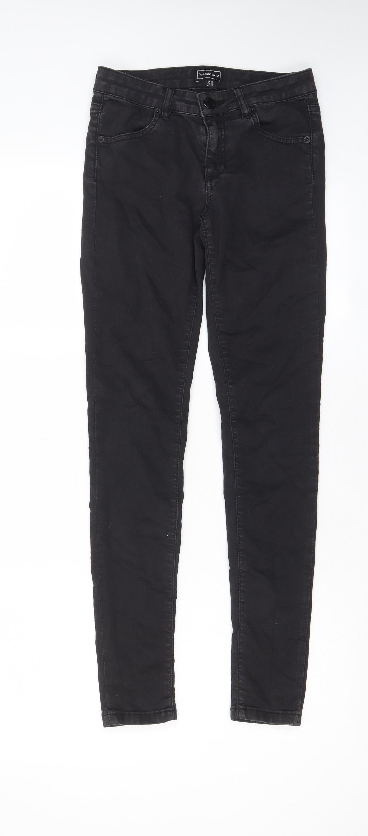 Warehouse Womens Black Cotton Skinny Jeans Size 10 L28 in Regular Zip - Pockets, Belt Loops