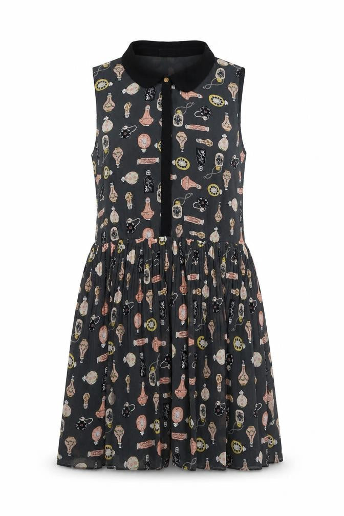 Oasis Womens Grey Geometric Polyester A-Line Size 12 Collared Button - Perfume Bottles