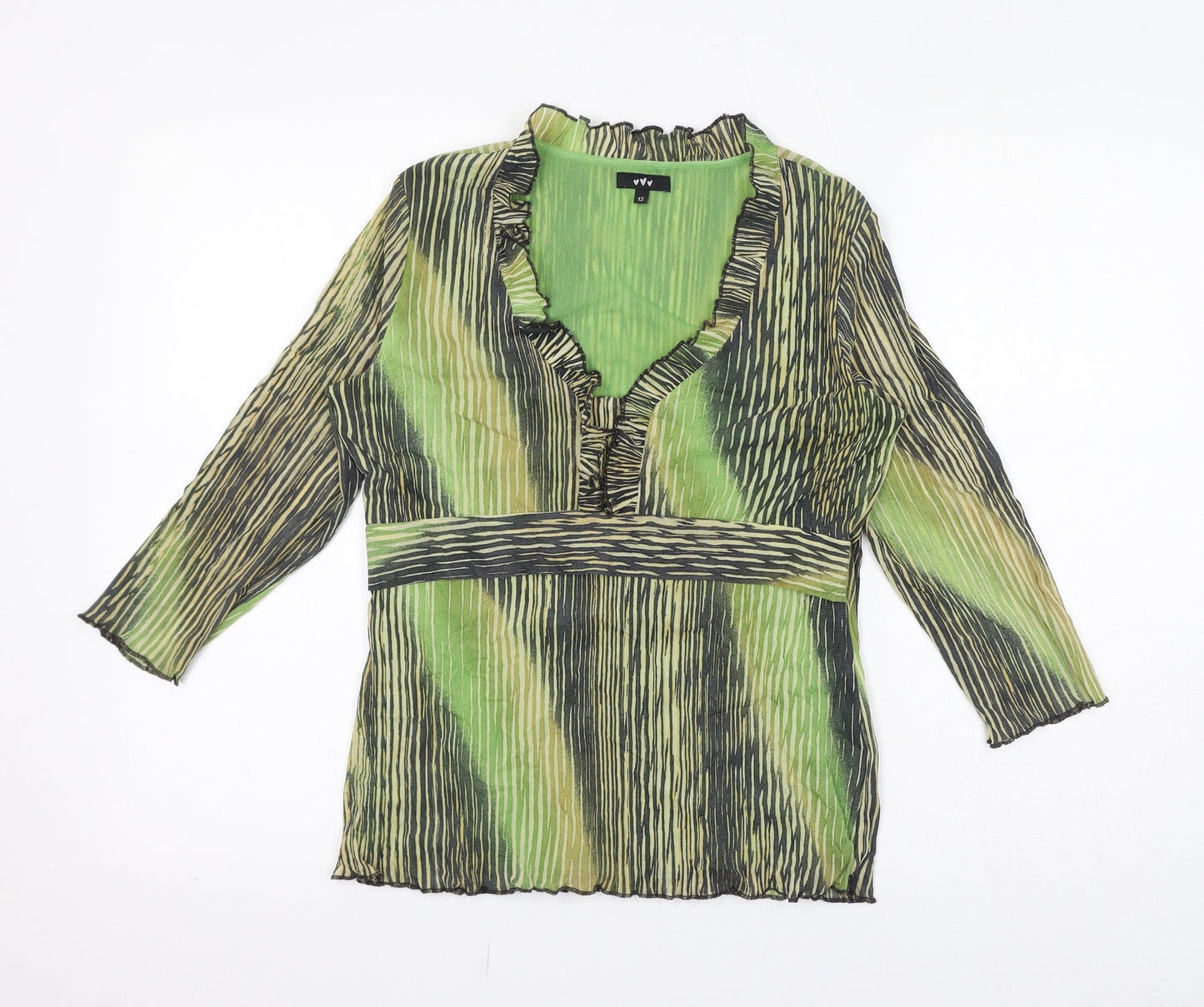 Per Una Womens Green Geometric Polyamide Basic Blouse Size 12 V-Neck