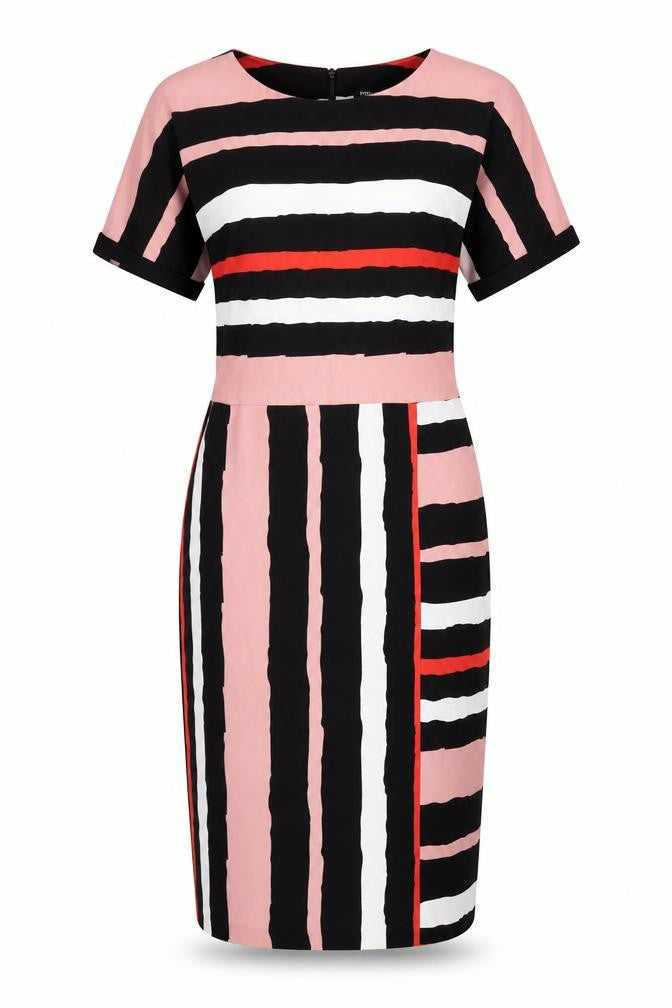 Debenhams Womens Multicoloured Striped Polyester Pencil Dress Size 14 Round Neck Zip - Pockets