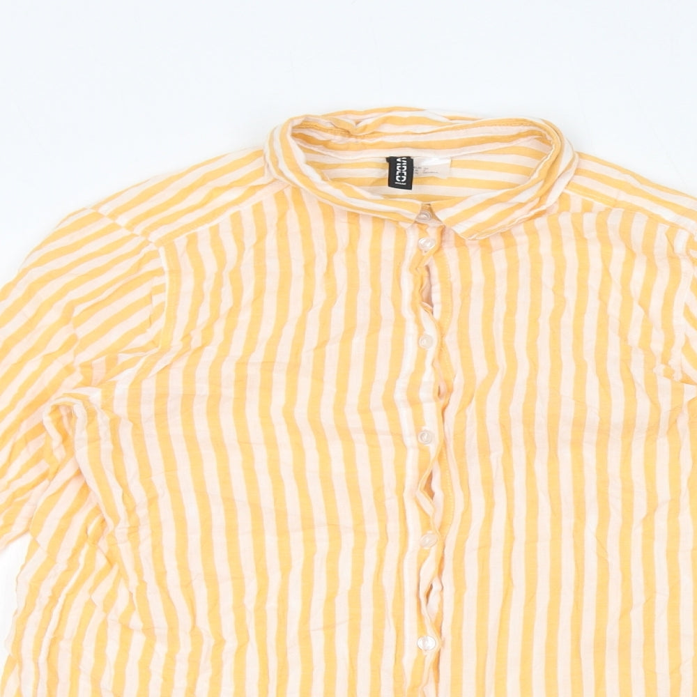 Divided by H&M Womens Yellow Striped Cotton Basic Button-Up Size 6 Collared