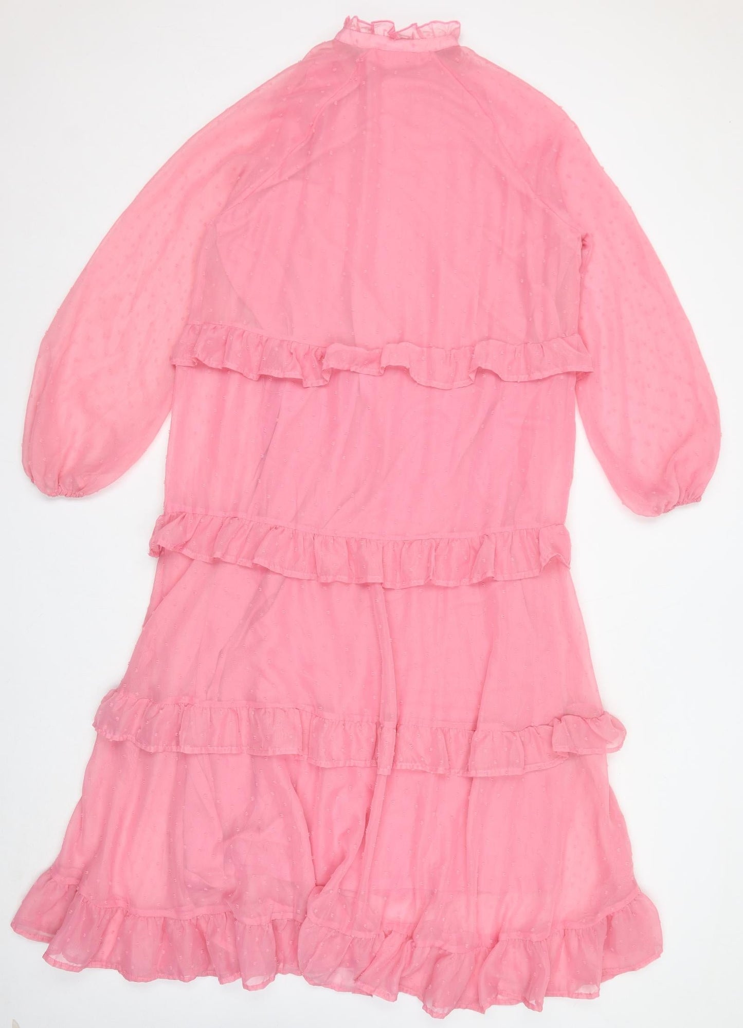VILA Womens Pink Polyester Maxi Size 10 V-Neck Pullover - Ruffles