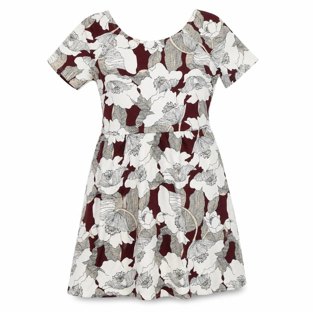 Dorothy Perkins Womens White Floral Polyester Fit & Flare Size 12 Round Neck Pullover