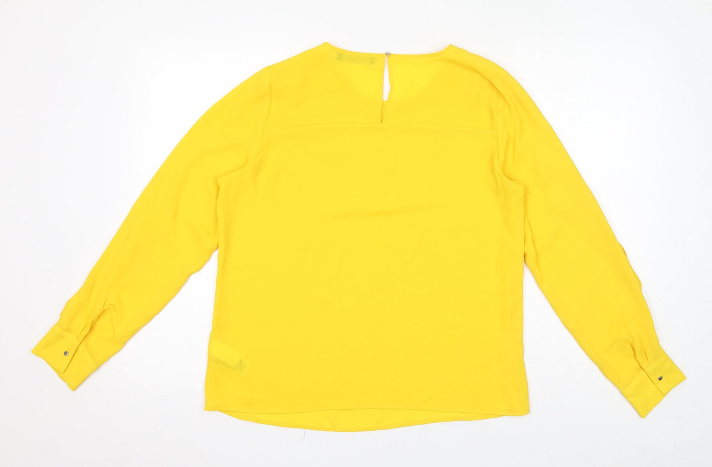 Marks and Spencer Womens Yellow Polyester Basic Blouse Size 12 Round Neck - Ruffles, Sheer