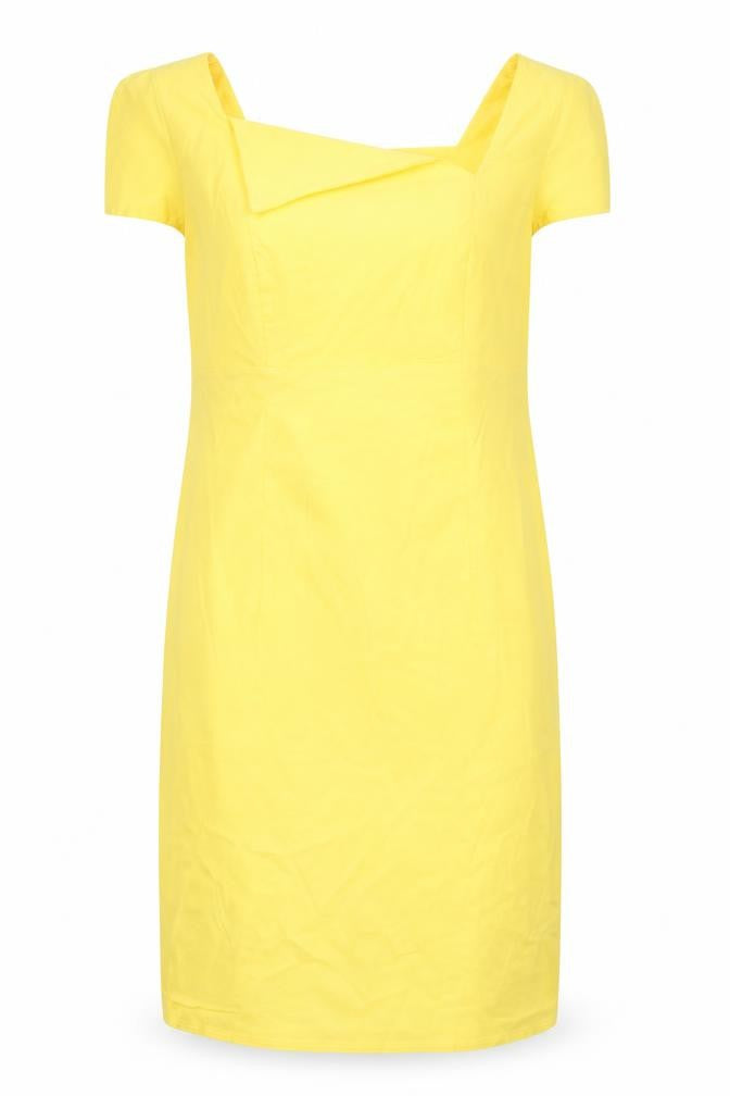 City Godsess Womens Yellow Viscose Shift Size 14 Square Neck Zip - Asymmetric Neckline