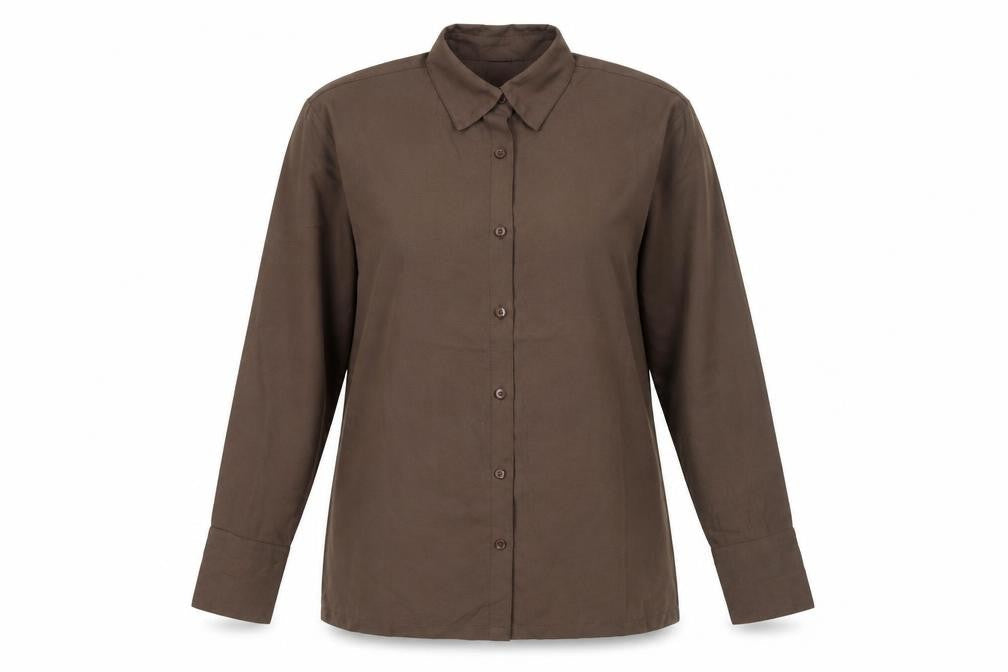 Destello Womens Brown Polyester Basic Button-Up One Size Collared