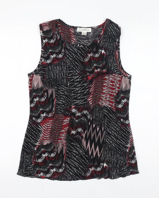 Tradition Womens Red Geometric Polyester Basic Tank Size 6 Round Neck - Size 6-8