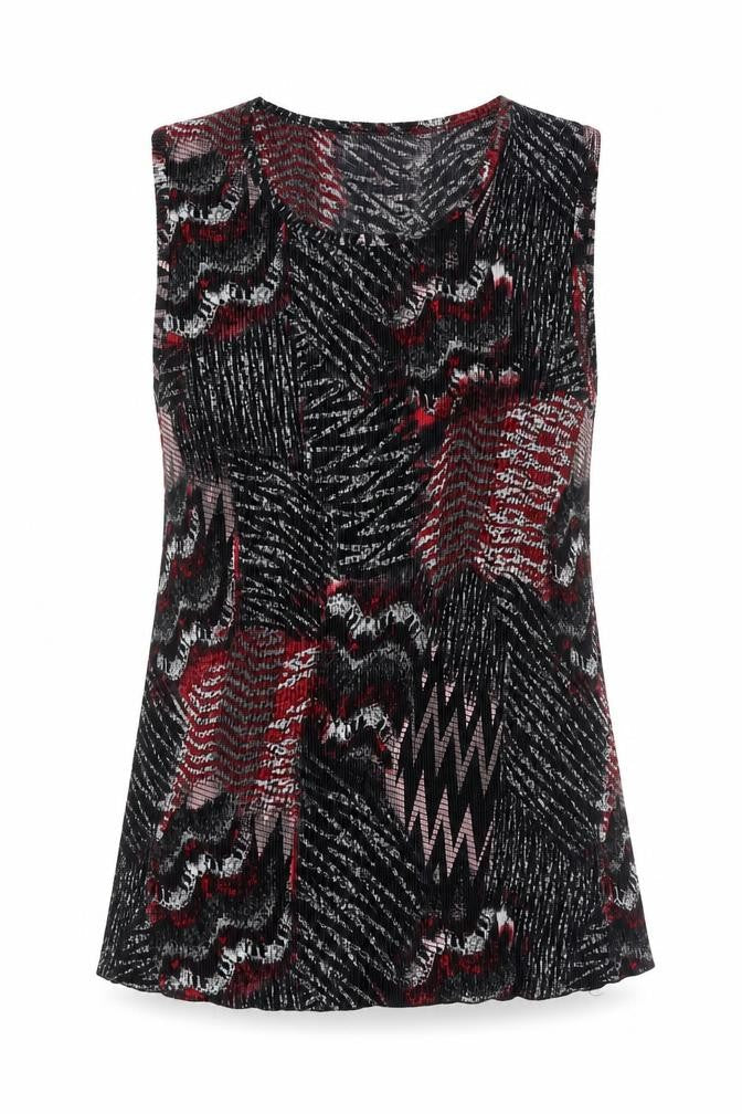 Tradition Womens Red Geometric Polyester Basic Tank Size 6 Round Neck - Size 6-8