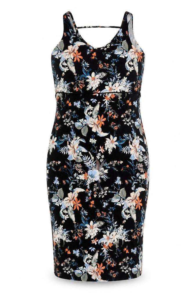 Marks & Spencer Womens Black Floral Viscose Bodycon Size 12 V-Neck Pullover