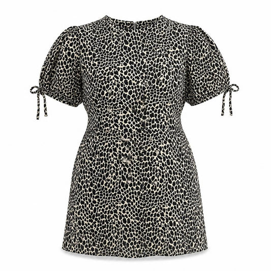 Topshop Womens Beige Animal Print Cotton A-Line Size 6 Round Neck Pullover