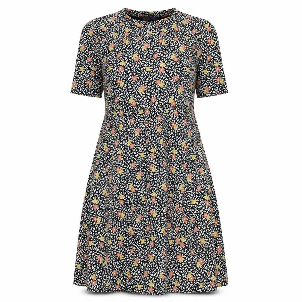 Marks & Spencer Womens Black Floral Viscose A-Line Size 12 Round Neck Pullover