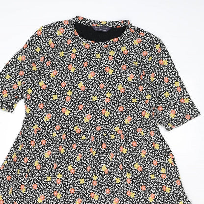 Marks & Spencer Womens Black Floral Viscose A-Line Size 12 Round Neck Pullover