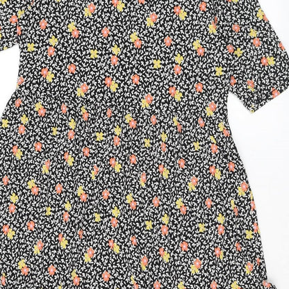 Marks & Spencer Womens Black Floral Viscose A-Line Size 12 Round Neck Pullover