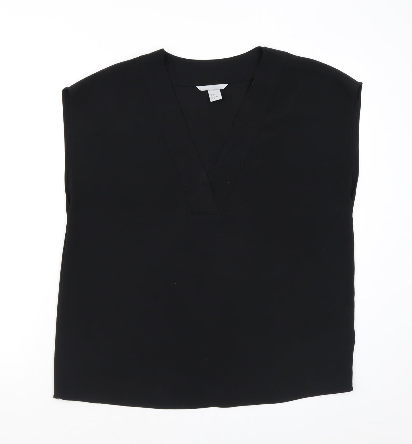 H&M Womens Black Polyester Basic Blouse Size 12 V-Neck
