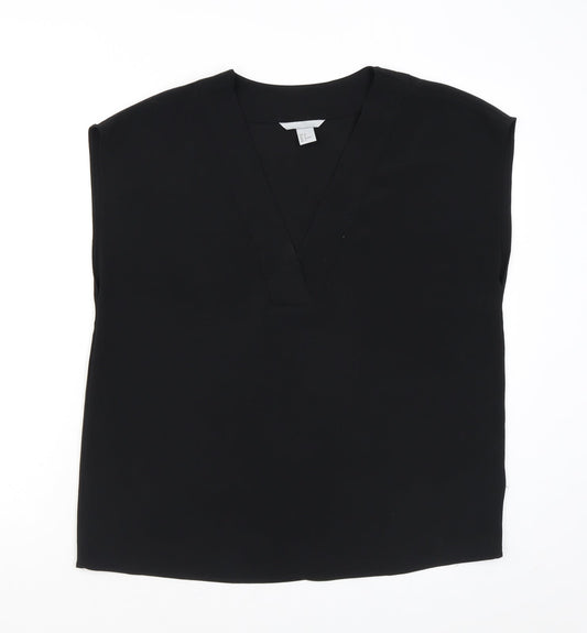 H&M Womens Black Polyester Basic Blouse Size 12 V-Neck