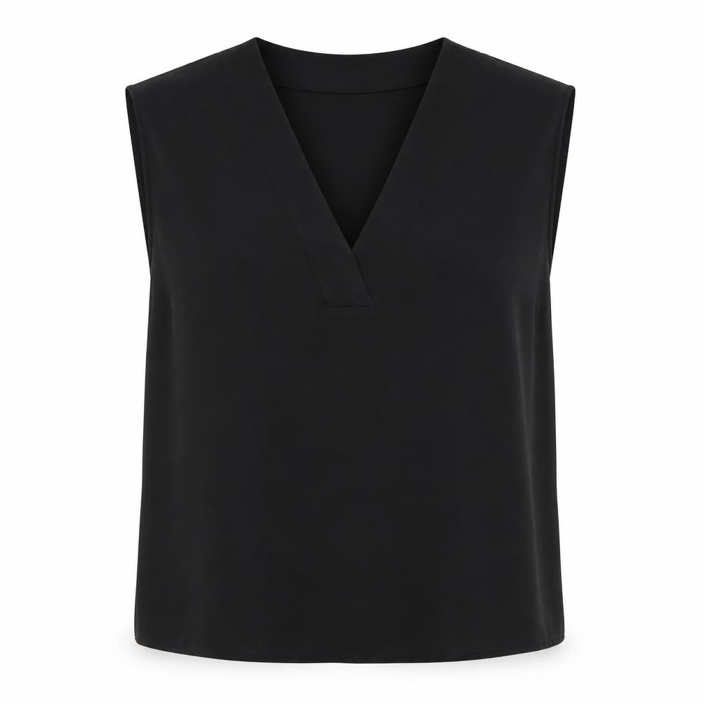H&M Womens Black Polyester Basic Blouse Size 12 V-Neck