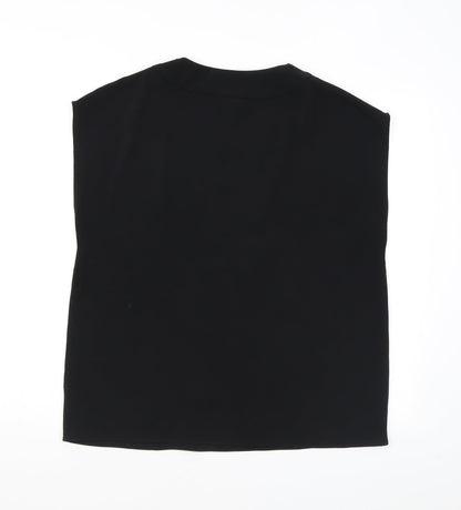 H&M Womens Black Polyester Basic Blouse Size 12 V-Neck