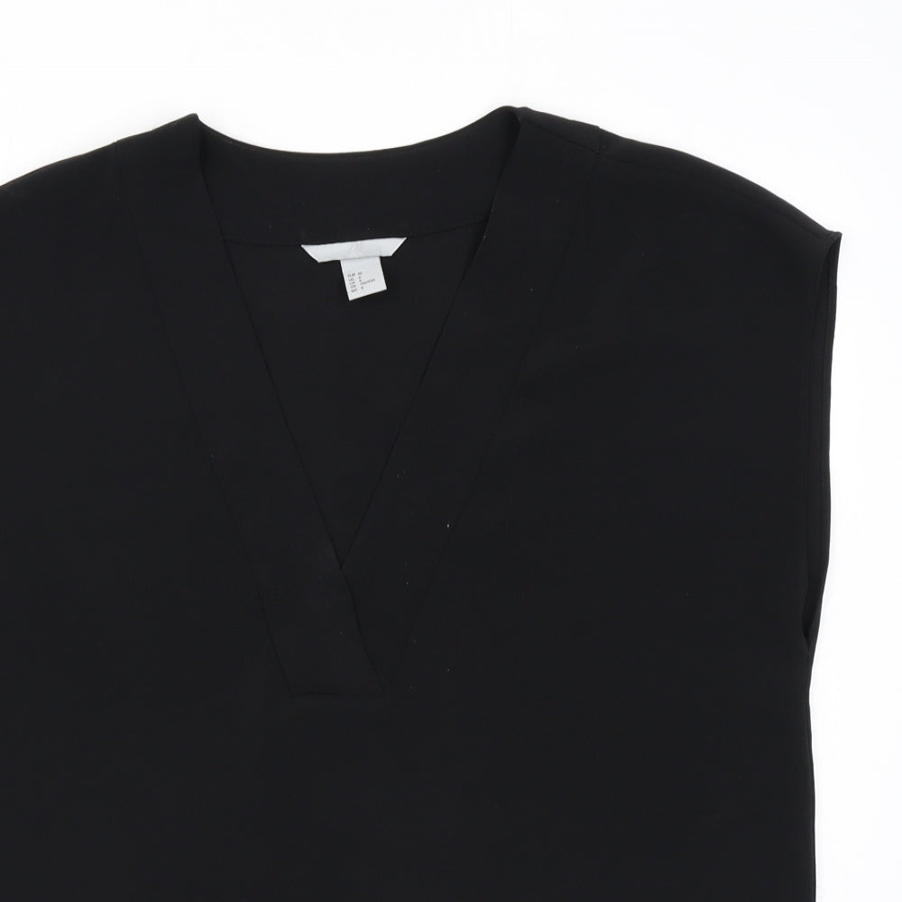 H&M Womens Black Polyester Basic Blouse Size 12 V-Neck